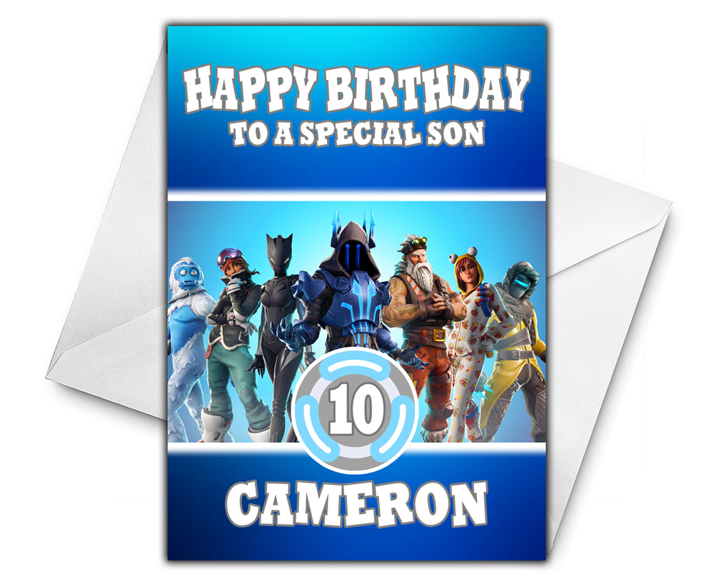 Fortnite Personalized Birthday Card - Custom Any Name, White Main Colour, UK Made, Big Splash Designs Brand