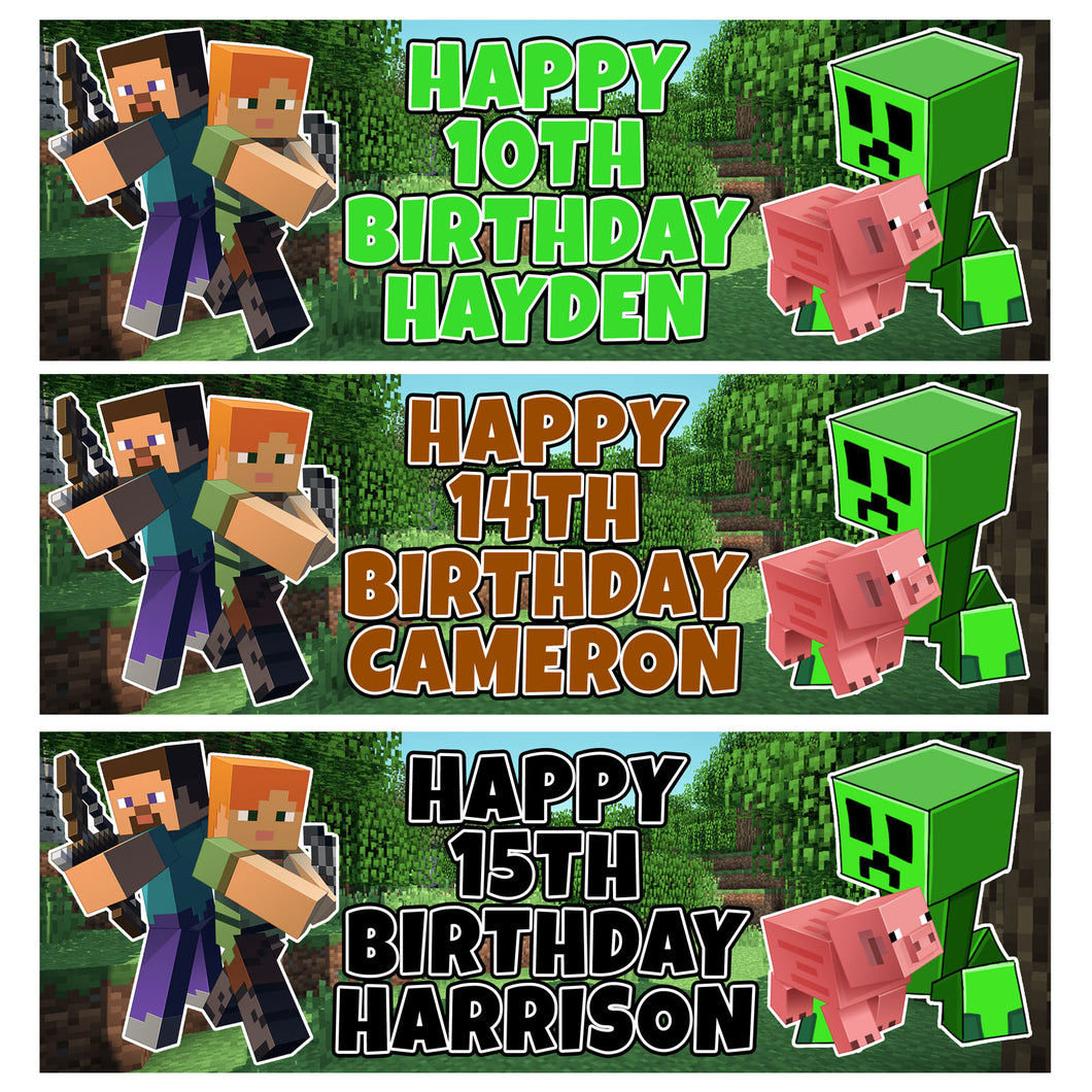 MINECRAFT Personalised Birthday Banners - Minecraft Party Banners