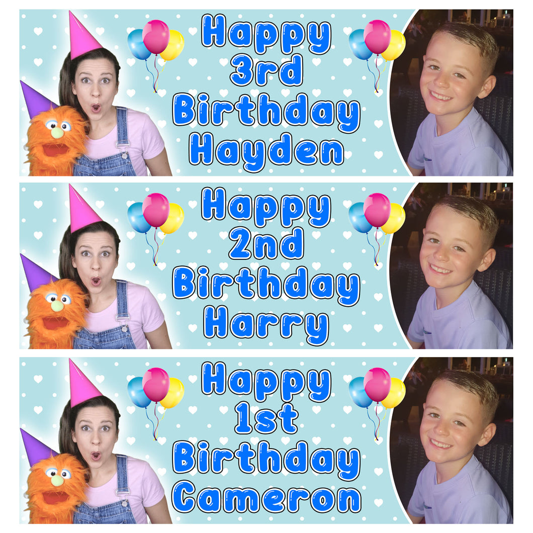 MS RACHEL Photo Personalised Birthday Banners - Miss Rachel - Blue