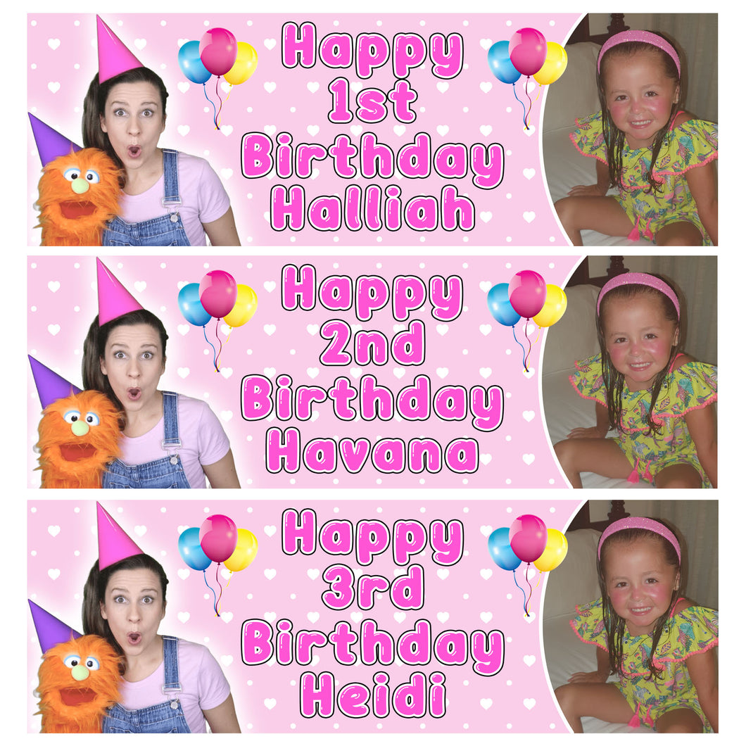 MS RACHEL Photo Personalised Birthday Banners - Miss Rachel - Pink