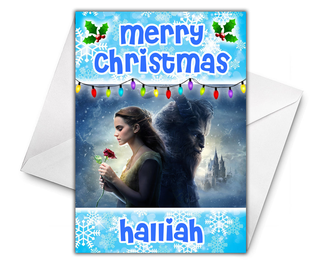 BEAUTY AND THE BEAST Personalised Christmas Card D2 - Disney