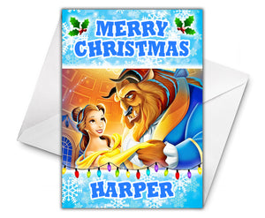 BEAUTY AND THE BEAST Personalised Christmas Card - Disney