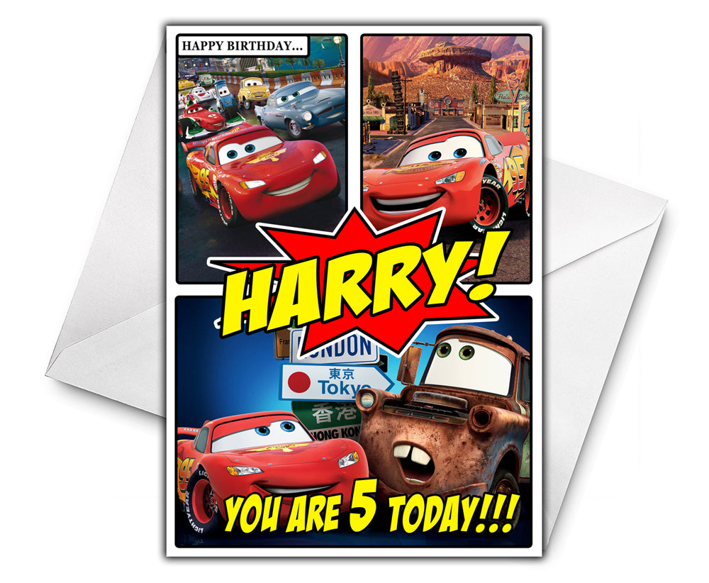 DISNEY CARS COMIC - Personalised Birthday Card - Disney