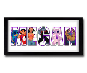 LILO AND STITCH Personalised Name Print - Fully Framed - Disney