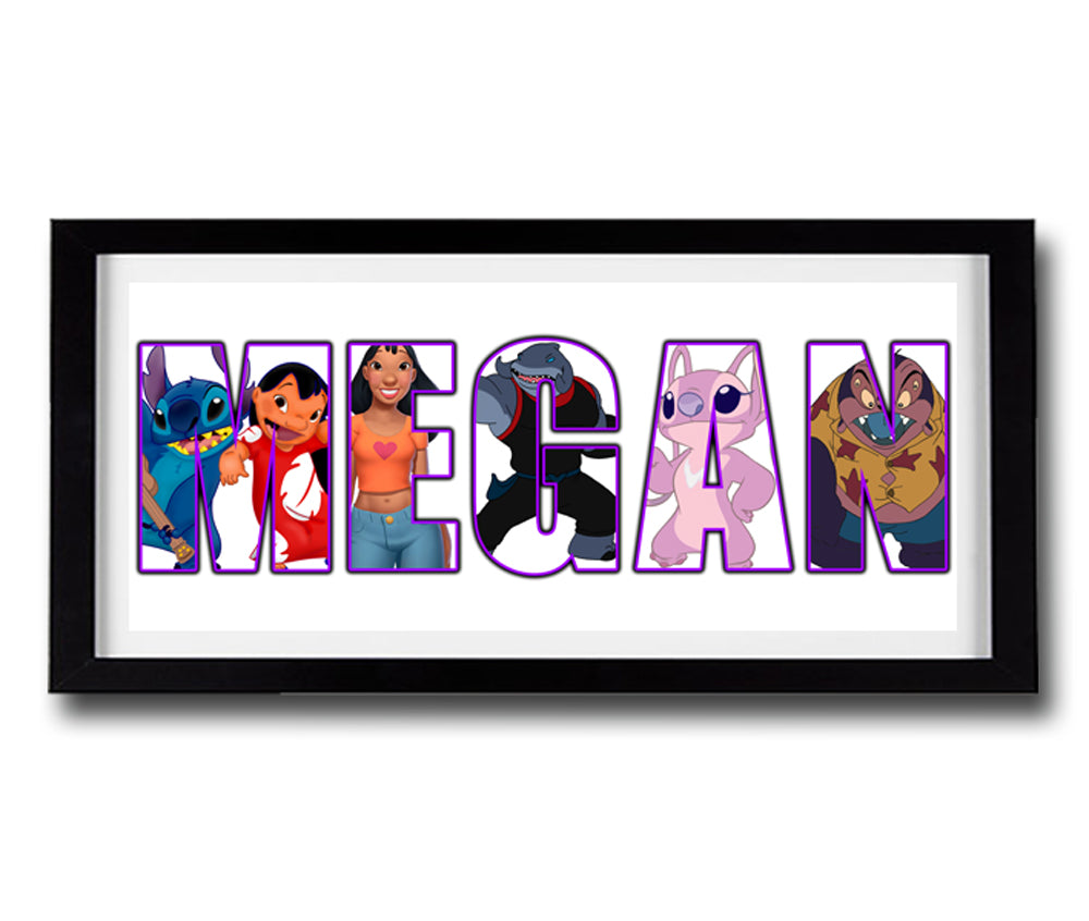 LILO AND STITCH Personalised Name Print - Fully Framed - Disney