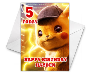 DETECTIVE PIKACHU Personalised Birthday Card - Pokemon - D3