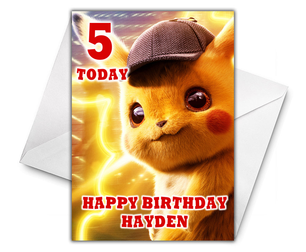 DETECTIVE PIKACHU Personalised Birthday Card - Pokemon - D3