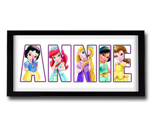 PRINCESS KIDS Personalised Name Print - Fully Framed - Disney