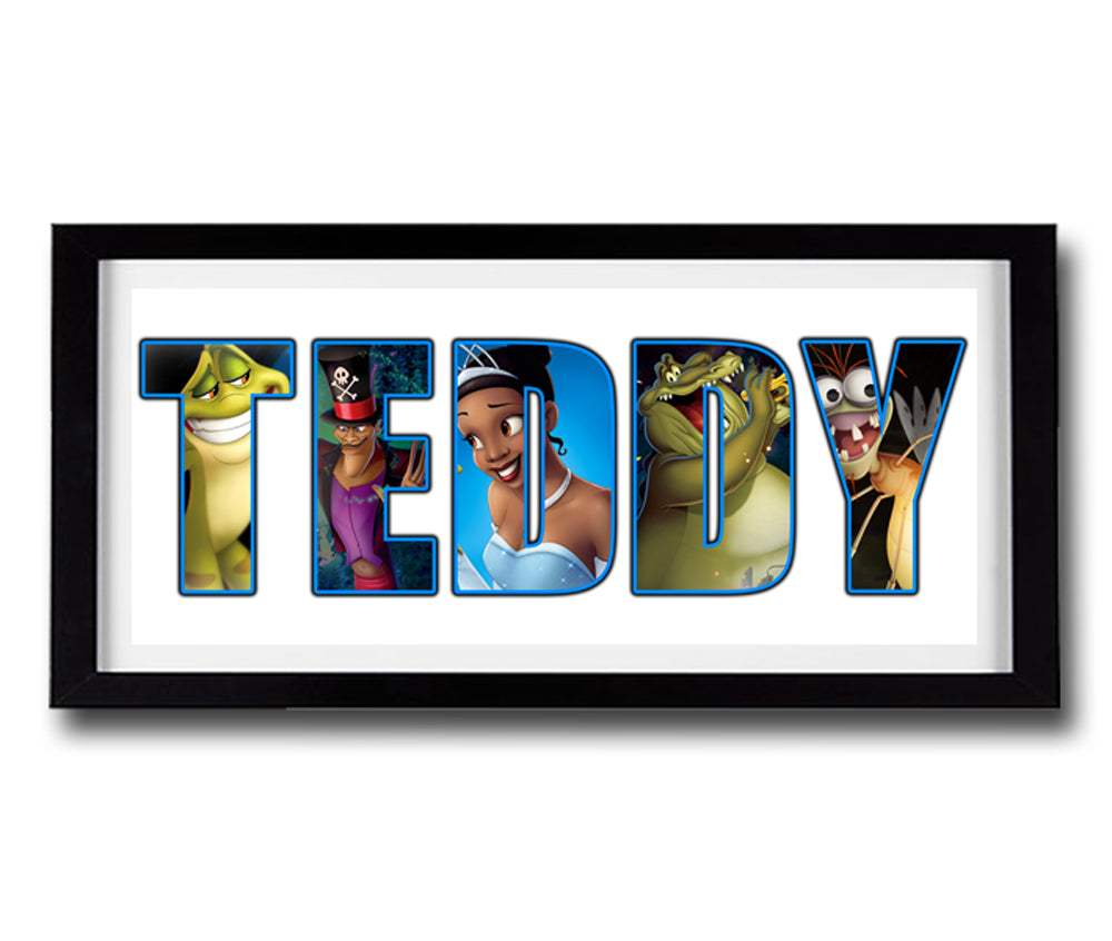 PRINCESS AND THE FROG Personalised Name Print - Fully Framed - Disney