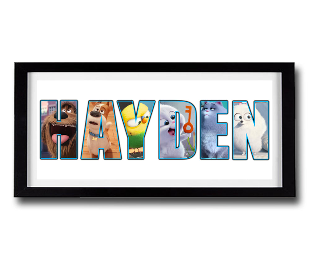 SECRET LIFE OF PETS Personalised Name Print - Fully Framed