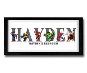 SUPER HERO SQUAD Personalised Name Print - Fully Framed - D2
