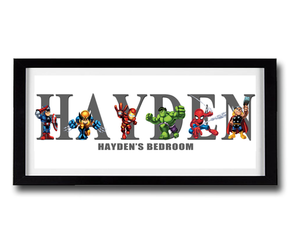SUPER HERO SQUAD Personalised Name Print - Fully Framed - D2